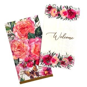 Blueink Studios Single Belle Fleur + Lyrical Welcome Decoupage Guest Towels, 2ct